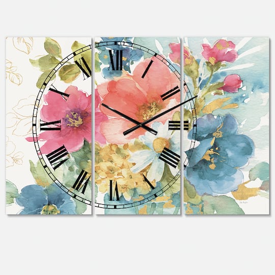 Designart My French Garden Traditional 3 Panel Wall Clock